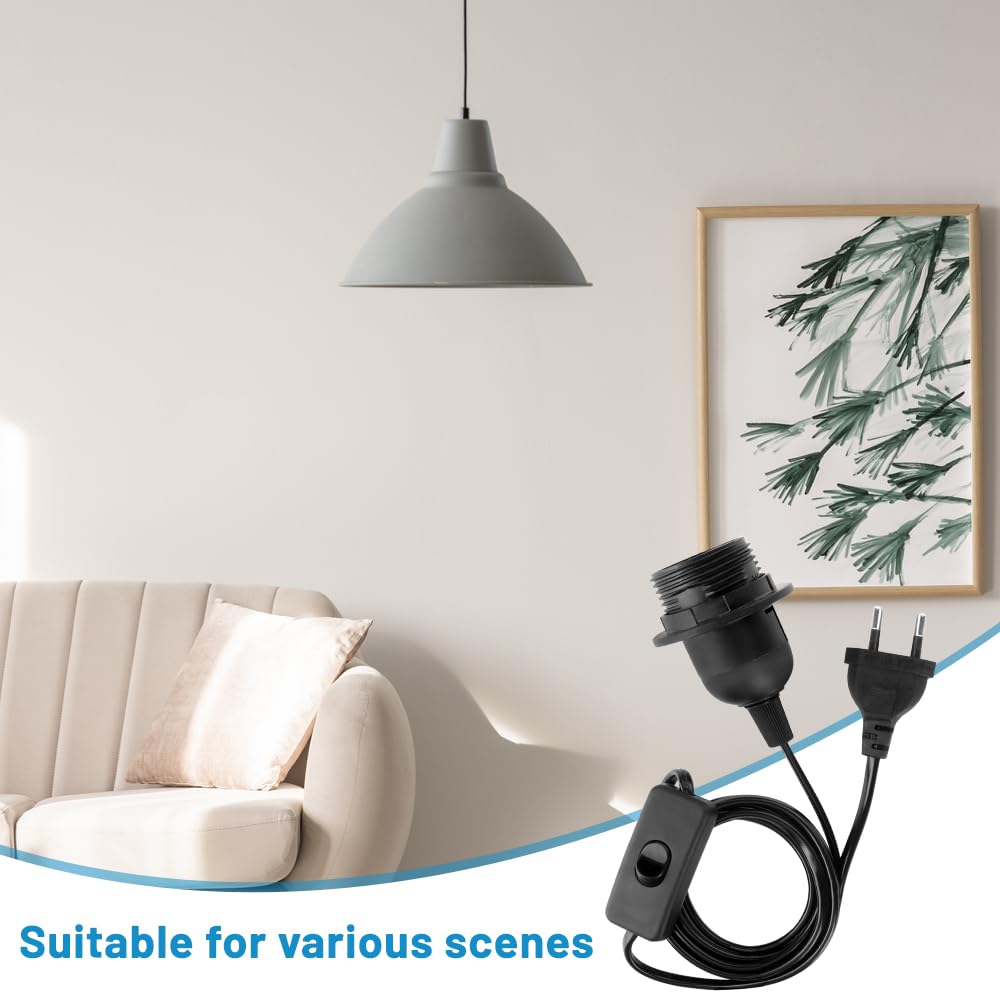 2 Supports Lampe E27 Avec Interrupteur - Câble 1.8m, Prise EU, Blanc, Max 60W, Pour DIY Luminaires