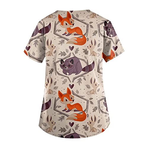 OIOLOYJM Printed Scrub Tops Women V Neck Short Sleeve Plus Size Scrubs for Womens Nursing Uniforms Shirts with Pockets