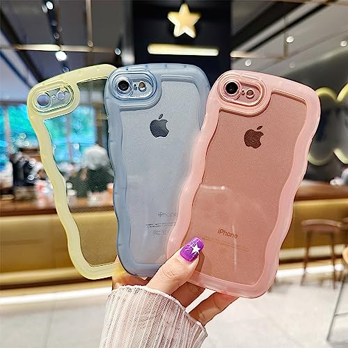 Image of Compatible with iPhone SE /7 /8 Case 4.7 inch, Cute Kawaii Curly Wave Frame Shape Soft Silicone Shockproof Protective Phone Cover for Women Girls, Clear /Blue