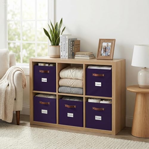 Image of DECOMOMO Storage Bins, Cube Storage Bin with Labels, Fabric Storage Cubes for Shelves (10.5 inch x 11 inch / 6pcs, Deep Violet)