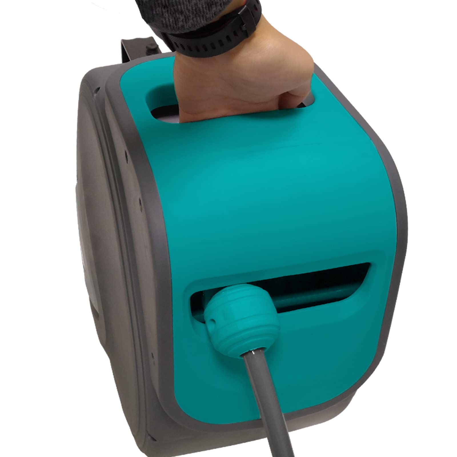 YUENFONG Tubo per aria compressa, 20 m, avvolgitore automatico da 1/4", con attacco rapido e sfera di bloccaggio (20 m, grigio)