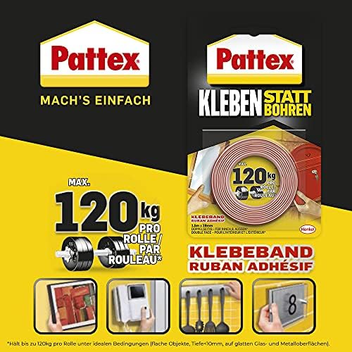 Pattex taśma samoprzylepna, bardzo mocna dwustronna taśma samoprzylepna, do montażu wewnątrz i na zewnątrz, montaż na ścianie bez wiercenia, 19 mm x 1,5 m, 9H PXMT2
