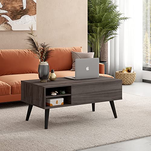 Image of WLIVE Lift Top Coffee Table with Hidden Storage, Adjustable Shelf, Grey | Mid Century Modern Wooden Coffee Table, for Dining /Living Rooms /Offices; 39.4 inchW x 19.7 inchD x 16.9 inchH