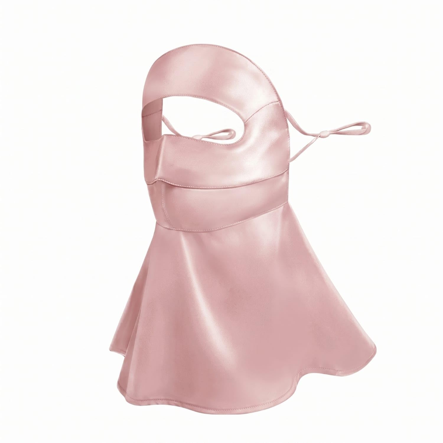 URJIX™ Double-Layer Full-Face Silk Mask Face Cover Long Pink | Coverage Construction Wearing Style Effect Pink Silk Face Cover Long-image-3