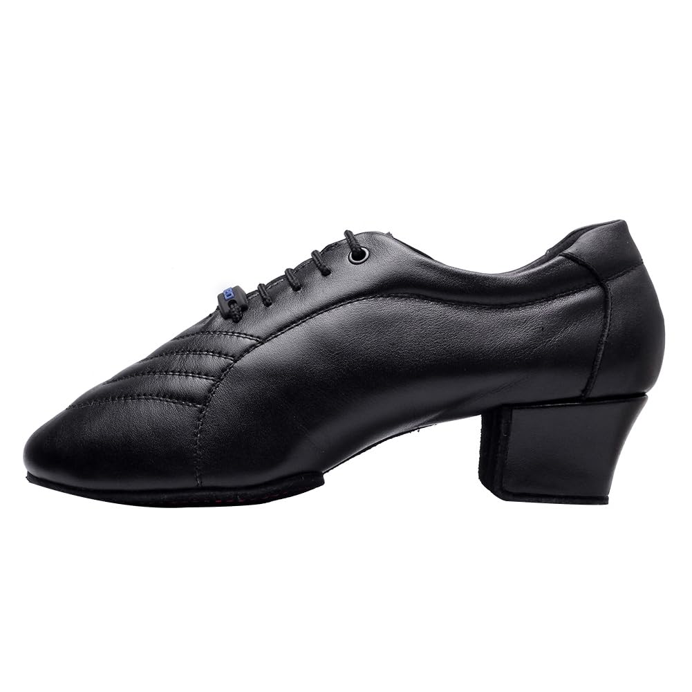HIPPOSEUS Men's Lace up Latin Dance Shoes Split Sole Bachata Salsa Social Ballroom Dancing Shoes Black,Model 420,8.5 D(M) US