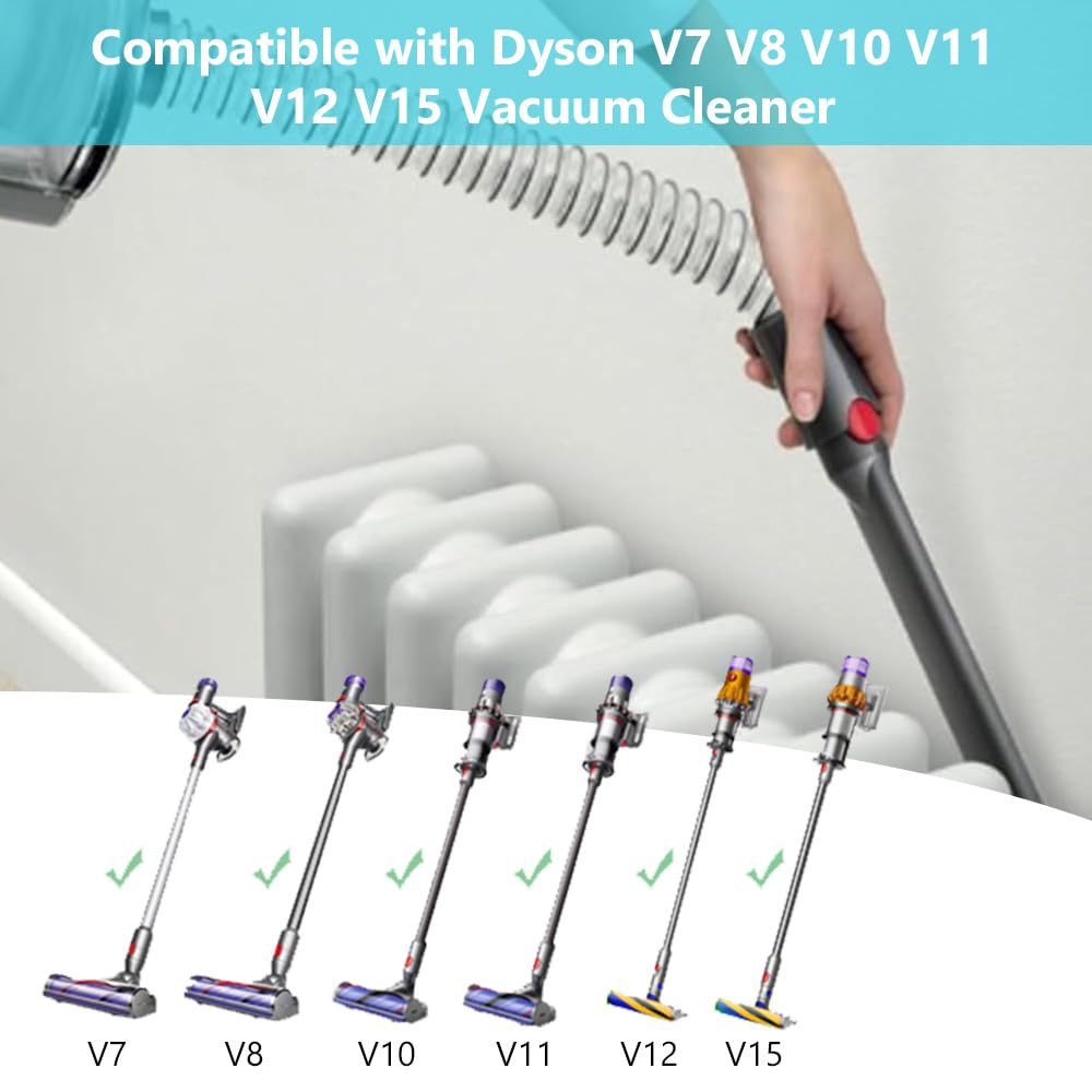 BUZIFU 4-częściowy zestaw akcesoriów do odkurzacza Dyson V7, V8, V10, V11, V12, V15, przedłużacz węża + elastyczna ssawka szczelinowa + adapter, akcesoria, przyłącze węża zapasowego, długa płaska