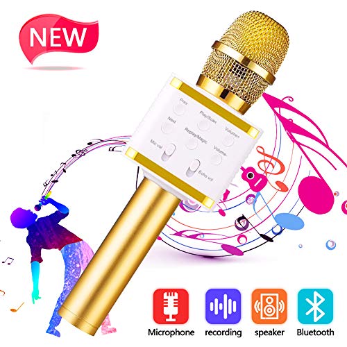 SunTop Micrófono Karaoke Bluetooth, Microfono Inalámbrico, Microfono Inalámbrico Altavoces, Compatible con Android/iOS o Teléfono Inteligente Soporta TF Tarjeta/USB Disco/ 3.5mm AUX Cable