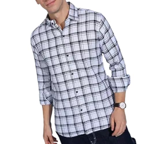 Image of MiraMichi Men's Pure Cotton Blue Checkered Full Sleeve Shirt - Regular Fit, Casual Wear, Comfortable and Stylish Design