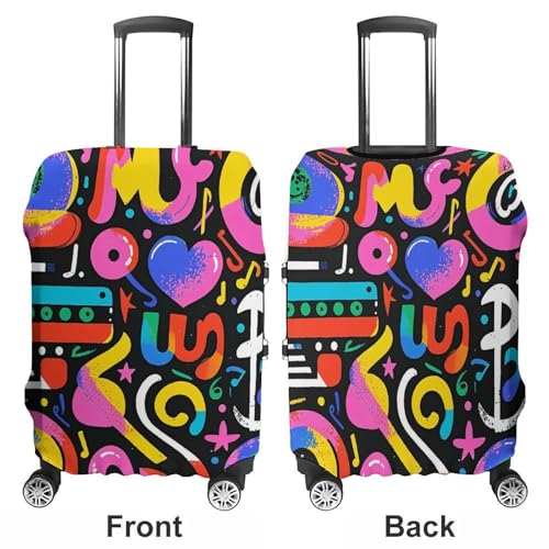 Luggage Cover for Travel Music Graffiti Style Fashion Luggage Covers Washable Stretch Suitcases Protector Fits 19-32 Inch Luggage XL3