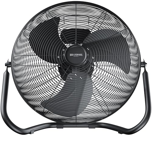 Brandson - Ventilador industrial de 57cm Ventilador de Suelo 200W Alto flujo de aire - 3 velocidades – Rejilla de protección - Diseño metal negro estilo retro - Para oficina sala de estar dormitorio