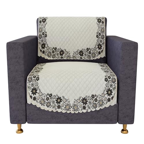 Image of Kuber Industries Sofa Cover | Velvet Sofa Cover Set | Digital Painting Quilted Sofa Set | Suede Ultra Sonic Couch Cover | Sofa Cover for Living Room | Cream