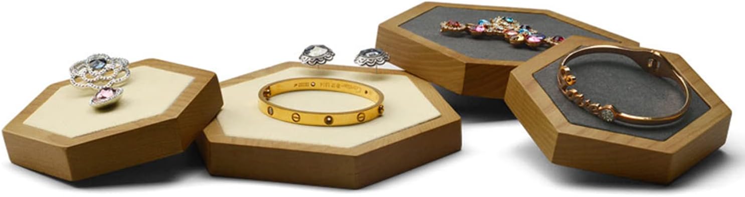 Solid Wood Jewelry Bracelet Earrings Pendant Display Stand 2 PCS Wooden Jewelry Display Showcase(Grey)