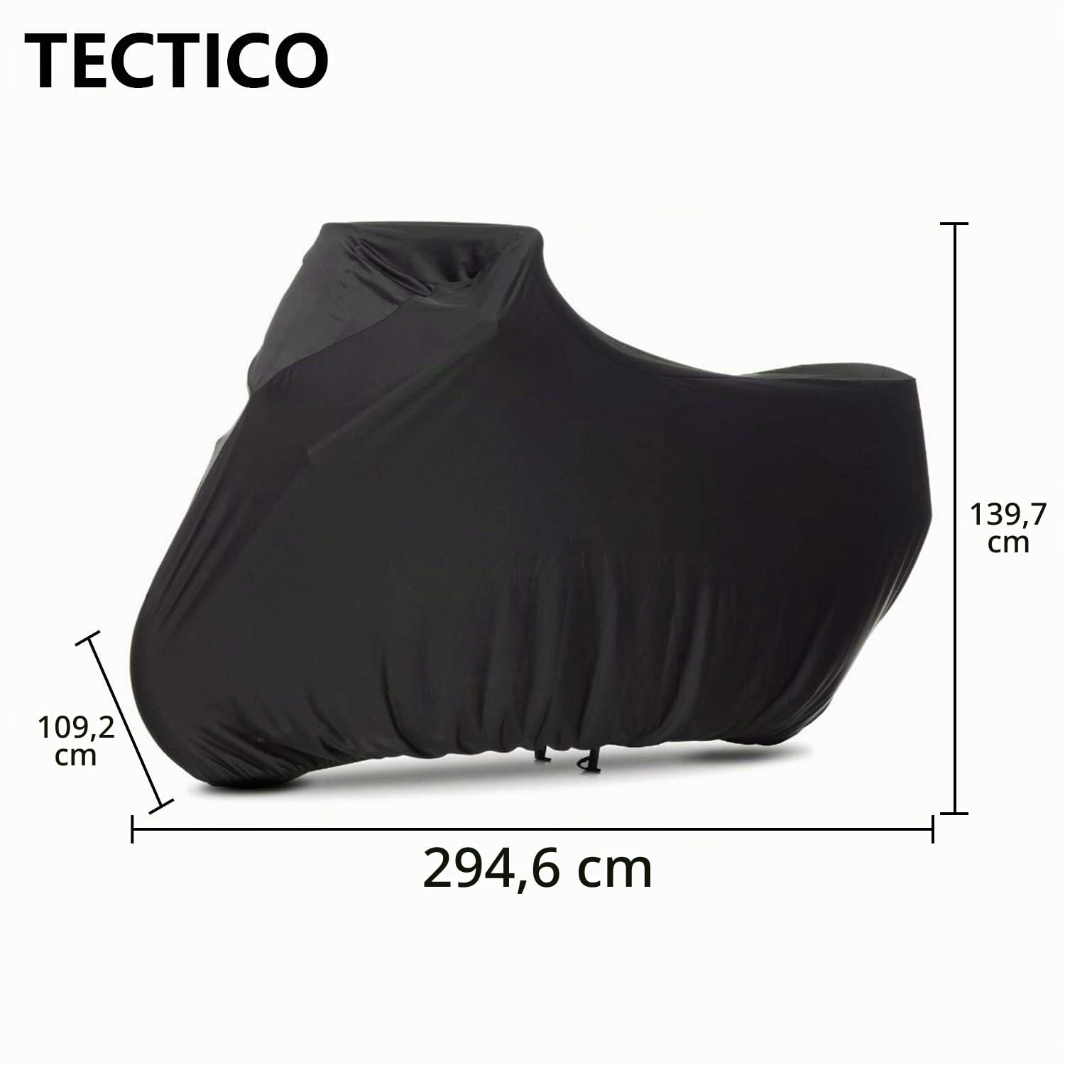 TECTICO Indoor Motorrad Abdeckplane Weich Samt-Stretch Stoff Elastisch Staubschutz XXL XXXL Motorradabdeckung für Innen Garage Hallen Show, Schwarz 116 x 43 x 55 inches