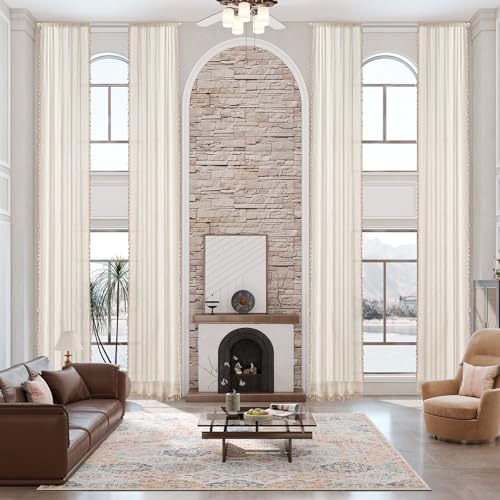 Sanceor Natural Linen Extra Long Sheer Curtain