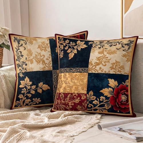 Image of ishro home Premium Cushion Cover 18 inch x 18 inch | Luxury European Mosha Fabric | Love at First Sight Designs | Hidden Zipper | Machine Washable, Non- Fading | (2, Jodhpuri Royale, 18 x 18 Inches)
