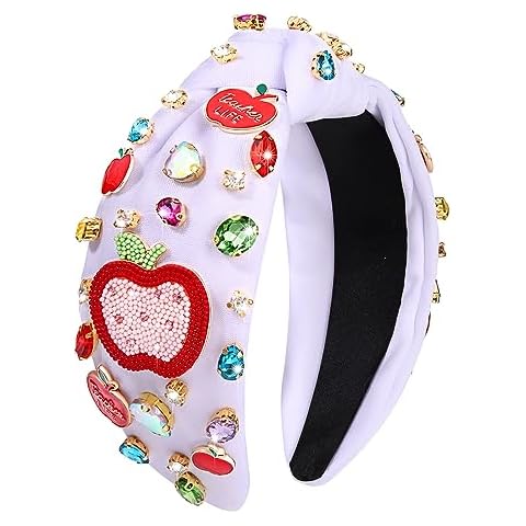YAHPERN Teacher Headband for Women Teacher Accessories Crystal Rhinestone Knotted Headband Beaded Embellished Top Knot Headband Back To School Outfits Teacher Appreciation Gifts Cover