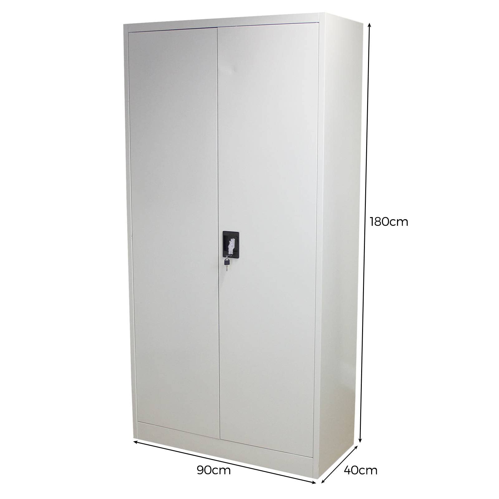 Armario de oficina de metal con 2 puertas para archivar documentos, archivador con cerradura, 180 cm, 2 puertas con cerradura con 2 juegos de llaves, organizador de archivos con 3 compartimentos