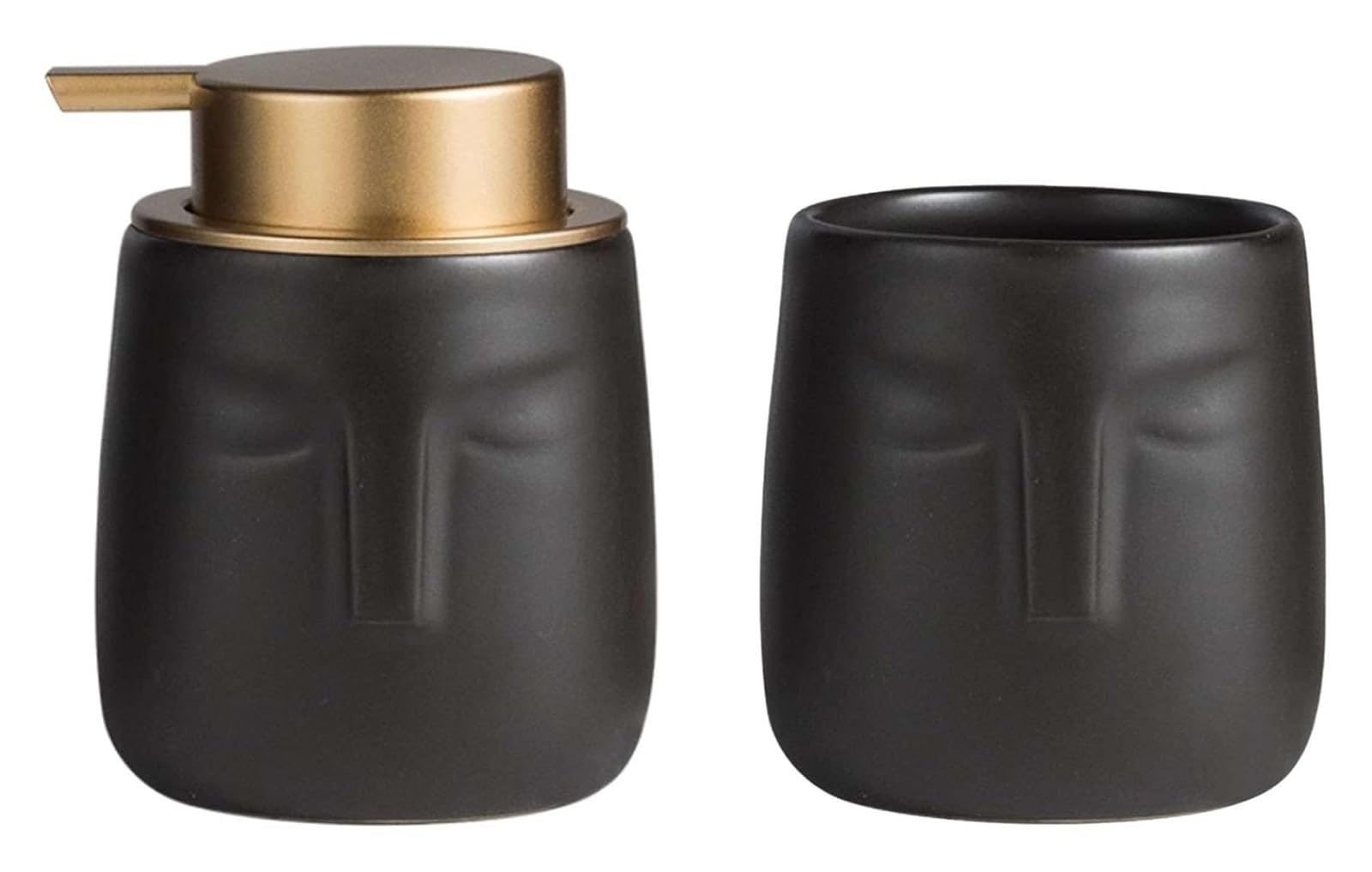 Dozownik mydła, Kubek do płukania ust Nordic Matte Ceramic z dozownikiem balsamu, kształt twarzy, jednokolorowe akcesoria łazienkowe(Black)