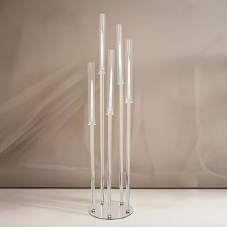 Efavormart 51" Clear 5-Arm Crystal Round Cluster Taper Candelabra Candle Holders, Votive Pillar LED Candle Holders with Round Mirror Base