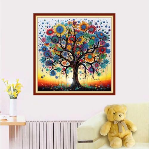 Image of Dimxvean Stamped Cross Stitch Kits,Cross Stitch Kits for Adults Beginners,Embroidery Kits Full Range of Cross Stitch Stamped Kits Needlepoint Kits Cross Stitch Patterns-Colorful Tree 18x18 inchs