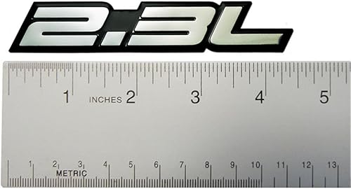 Miniatura 2 de Placa de identificación con emblema de automóvil de aluminio real altamente pulido, 2.3 litros en relieve plateado sobre negro y altamente pulido,