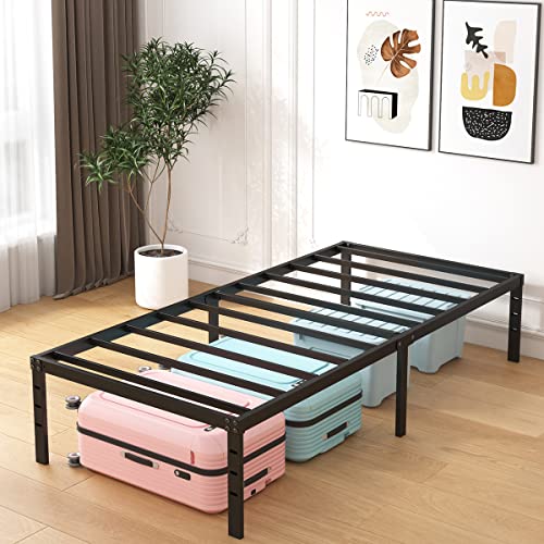 Aldrich 18 Inch Metal Twin Bed Frame - Black Basic Anti Squeak Steel Slats Platform, Easy Assembly Heavy Duty Noise Free Bedframes, No Box Spring Needed #TOP5