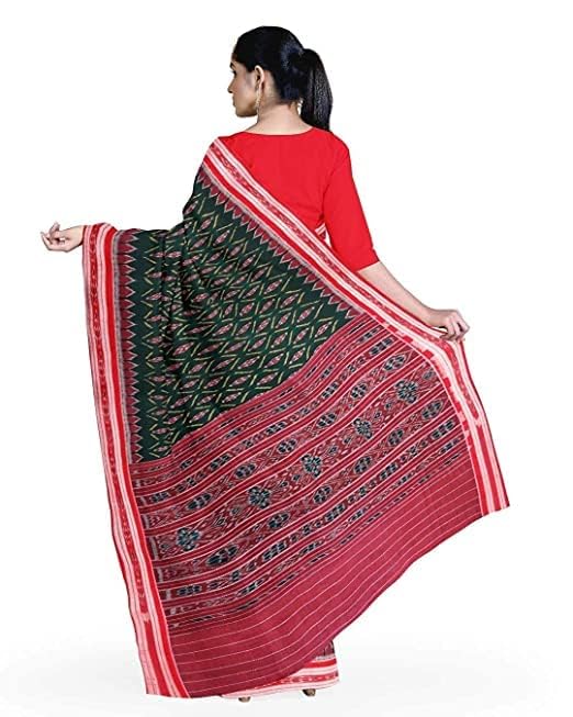 Image of Ikat Women's Cotton Saree, Handmade Pure Cotton Khandua Saree, Ikkat Orissa Traditional Handloom Saree Without Blouse