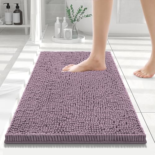 Smiry Luxury Chenille Bathroom Rugs 24x16, Extra Soft and Absorbent Shaggy Bath Mat, Machine Washable, Non-Slip Plush Carpet Runner for Tub, Shower, and Floor, Home Decor Accessories, Deep Plum