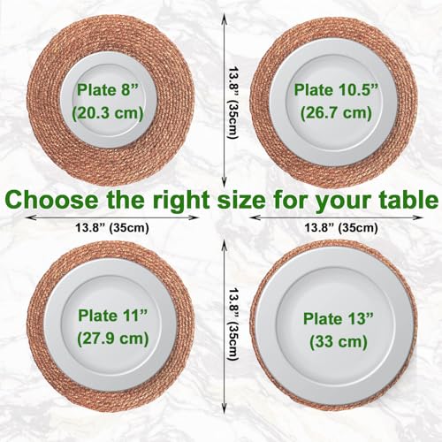Image of Laquedecraft 13.8 inch Set of 10 Round Brown Seagrass Placemats | Boho Woven Rattan Table Mats | Farmhouse Wicker Spring Corn Husk Plate Chargers (Brown)