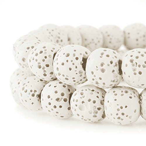 Image of BEADNOVA 8mm Color Lava Beads Natural Crystal Stone Gemstone Round Loose Energy Healing Beads for Jewelry Making (8mm, 48-50pcs, White)