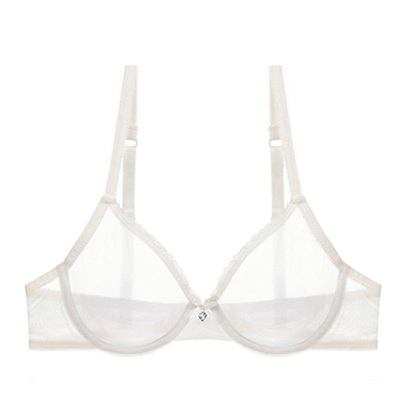 YUYUCH Sexy Mesh Lace See Through Unlined Sheer Bras Underwire Non Padded Ultra Thin Bralettes for Women White