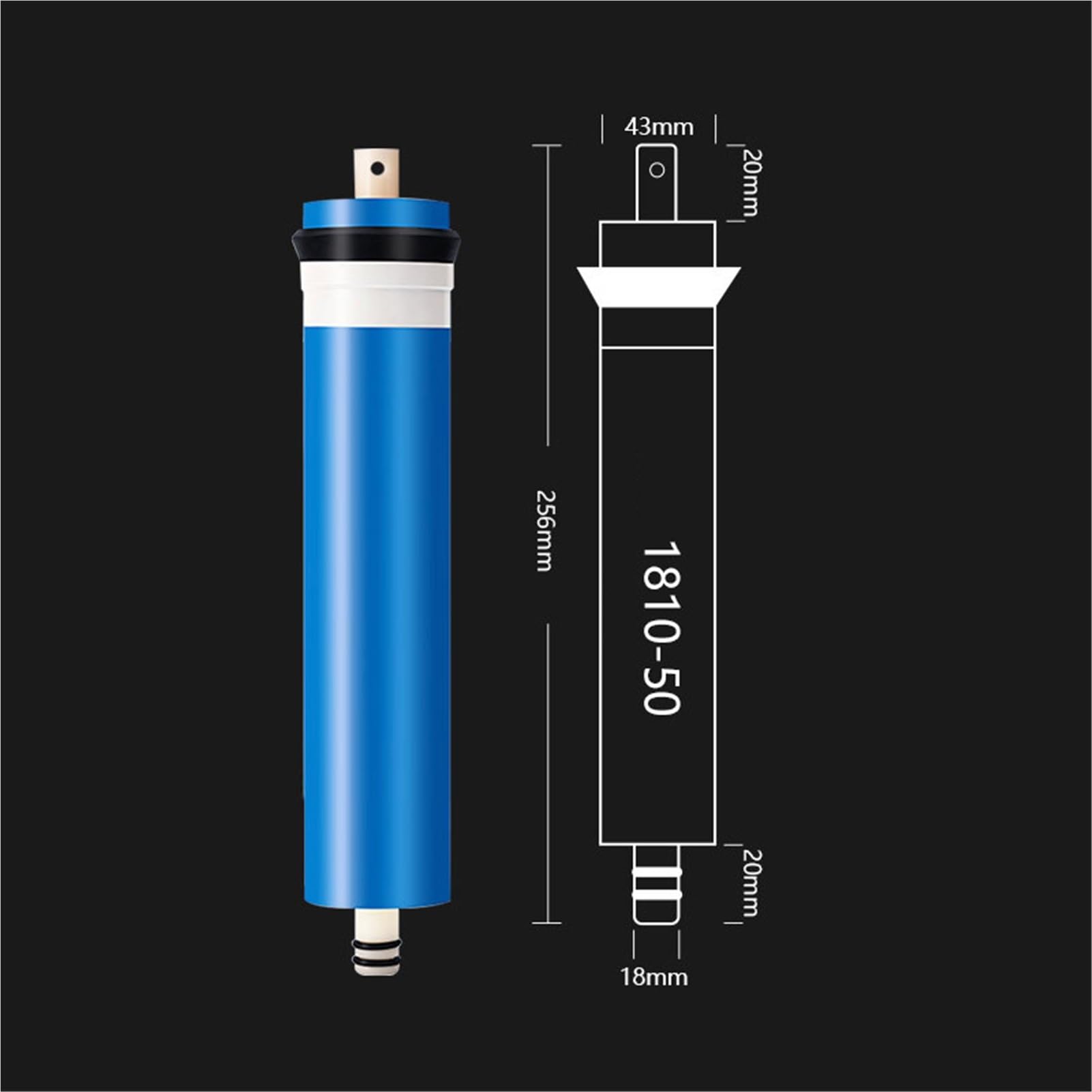 Membrana de ósmosis inversa (RO) corta 256 mm y 50 GPD for filtro agua residencial, purificador 1810-50 en el sabor del agua. Fácil instalación