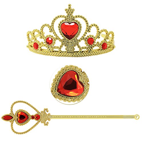 Tacobear Princess Dress up Accessories 5 Pieces Gift Belle Set for Girls Crown Scepter Necklace Earrings Gloves Yellow - Thumbnail 2
