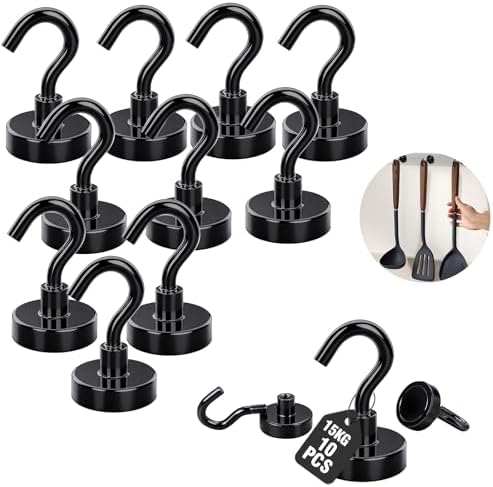 Giantzhong Magnethaken für Camping-​10 Stück | 20 X 33mm | 15 kg Haftkraft | Neodym Magnete Stark für kreuzfahrt, Werkstatteinrichtung, Küche, Badezimmer, Ohne Bohren Abnehmba