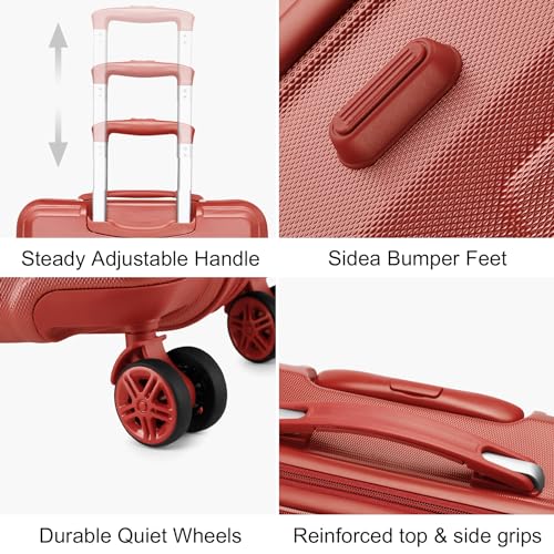 Kono 4 Piece Luggage Sets Lightweight with Spinner Wheels TSA Lock Hardside Travel Rolling Suitcases 20in 24in 28in Carry on and 12in Mini Cosmetic Case Coral Pink - Image 5