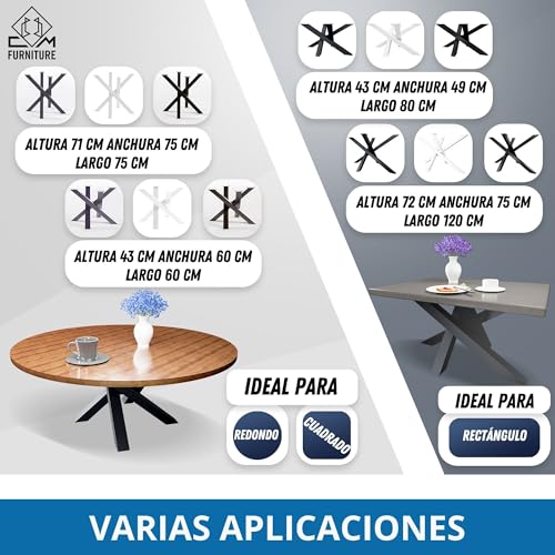 CM Furniture Patas para Mesa Cristal Madera Negro Base Araña para Redondas Cuadradas Spider Tipo Forma X Cruzadas Estrellam Carga Pesada - para Mesa de Comedor Escritorio Conferencias A: 71 cm DIY - imagen 5