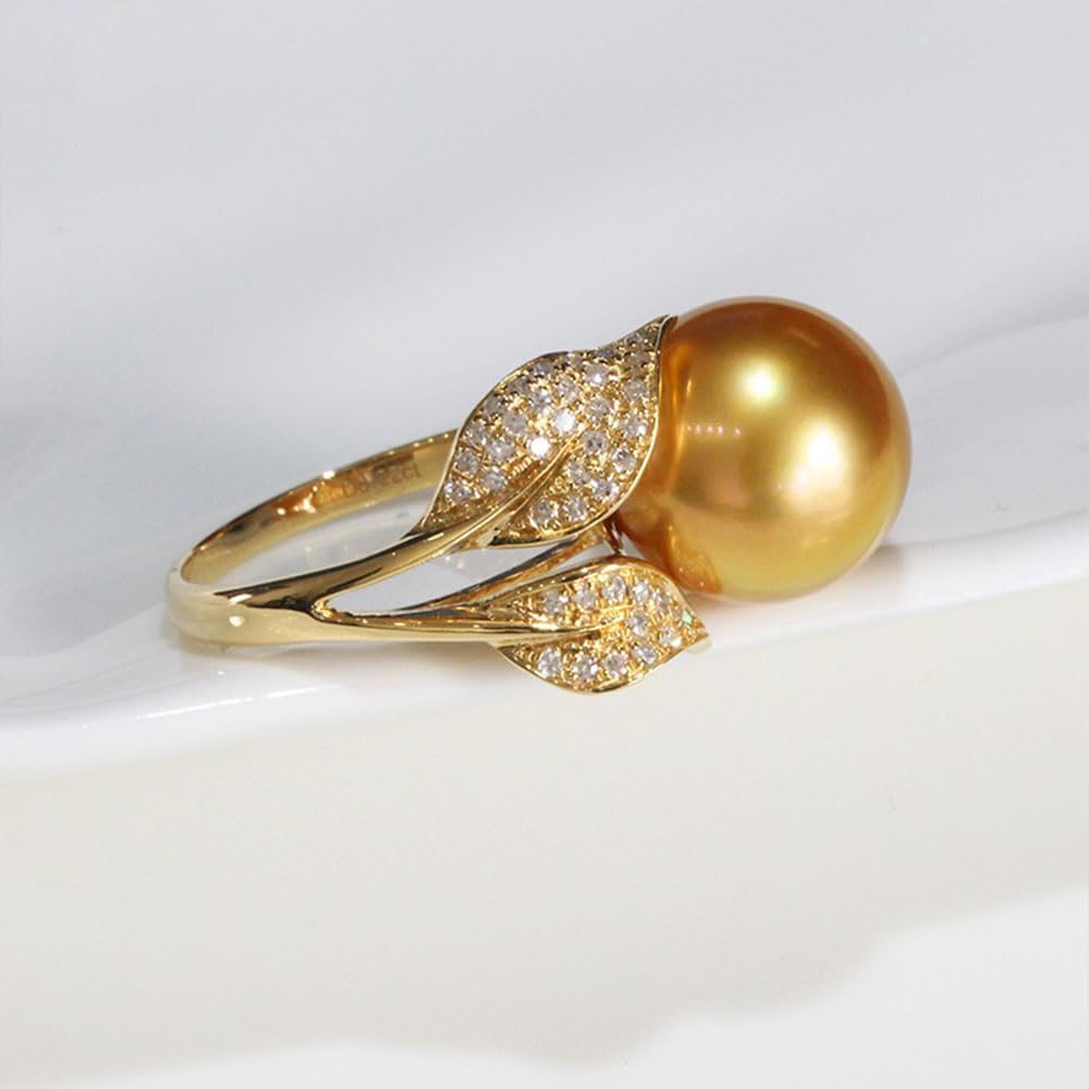 NONNYL Wife Jewelry Gifts - Genuine South Sea Golden Pearl Rings for Women, Birthday Gift for Girlfriend, Valentine's Day for Wife NO3327
