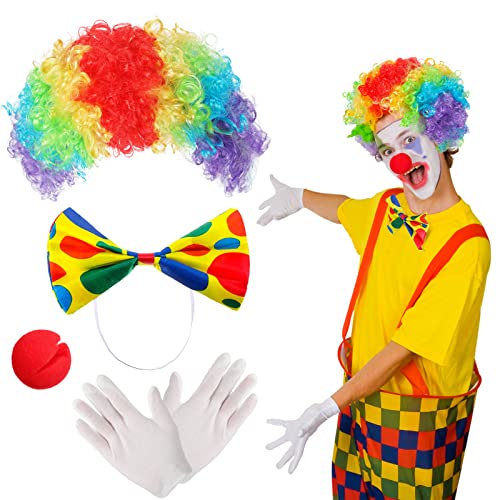 BBTO 4 Piezas Conjunto de Disfraz de Payaso Incluido Peluca de Arco Iris Nariz de Payaso Guantes...