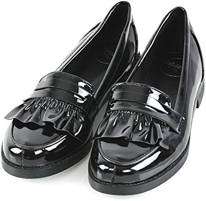 ESSEX GLAM Womens Flat Slip On Black Patent Loafers Ruffle Work Mocassin Shoes 10 B(M) US | Image 1