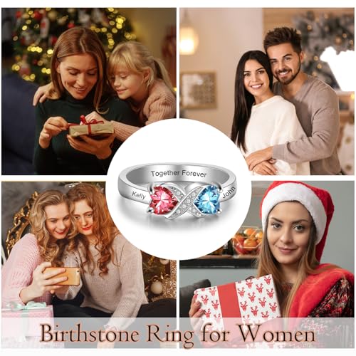 Personalized Infinity Moms Ring 925 Silver/10K/14K/18K Mother Ring 2 Heart Shape Birthstone Engagement Ring Engraving Name/Date Promise Ring for Women Lover4