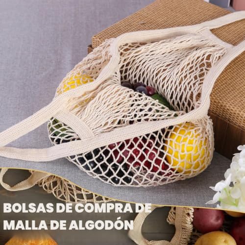 Miniatura 2 de Sztqqing 2 Bolsas De La Compra De Malla Para Juguetes De Arena, Bolsas De Malla Reutilizables De Algodón Orgánico Con Mango Largo Para Playa, Frutas Y Verduras Beige