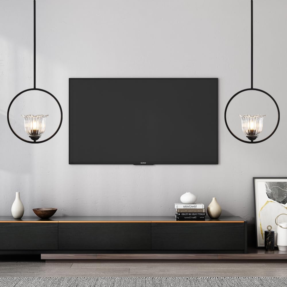 Modern Pendant Lights 1-Light, Black Pendant Light with Flower Shape Glass, Mid Century Pendant Light Fixtures for Kitchen Island Dining Room Bedroom
