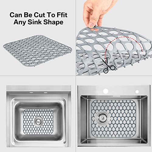 Silicone Sink Protectors For Kitchen, Guukin 13 5/8" X 11 5/8" 2 Pcs Folding Non-Slip Sink Mat Grid For Bottom Of Farmhouse Stainless Steel Porcelain Sink (Grey) (2) #TOP2