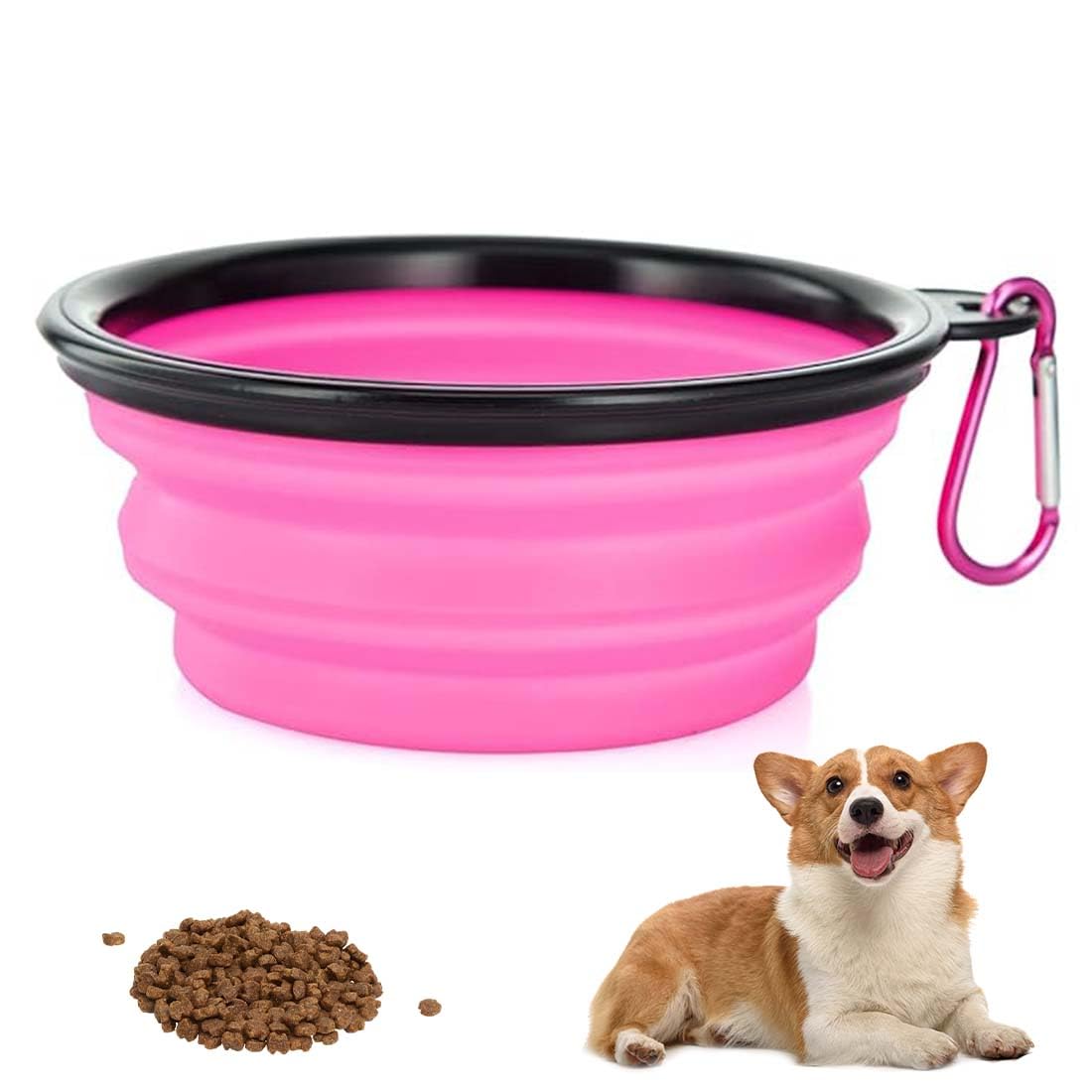 1 Pieza Bebedero Plegable, Cuenco de Material TPE, bebedero perro,bebedero perro portatil,Plato comedero portatil con mosquetón, para Gatos, Perros y Mascotas, para excursiones o Viajes