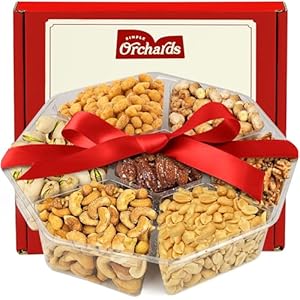 Nuts Gift Basket – 7 Sectional Nuts Platter With a Variety of Freshly Roasted Nuts – Beautifully Packaged Gift for Birthday, Sympathy. Large Family Pack.