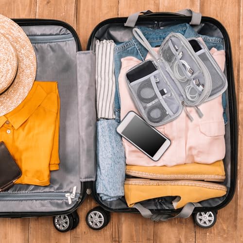 Kabeltasche Organizer für Reise mit 2 Ebenen, Kabel Organizer Tasche mit Netzfächern und Reißverschluss, Organizer Tasche für Elektronik Zubehör, Kabeltasche für Ladegeräte