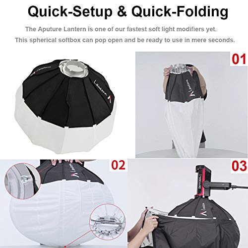 Aputure Lantern Softbox Soft Light Modifier,26inch, Quick-Setup Quick-Folding Aputure Space Light Upgraded for 300D Mark II 120D 120T 120D Mark II 300X and Other Bowens Mount Light by Aputure - Image 7