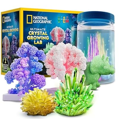 National Geographic Ultimate Crystal Growing Kit Grow 5 Types of Crystals Including Glow in the Dark, Dinosaur Figure, Underwater Crystals & Crystal Trees with Learning Guide, STEM Science Kit