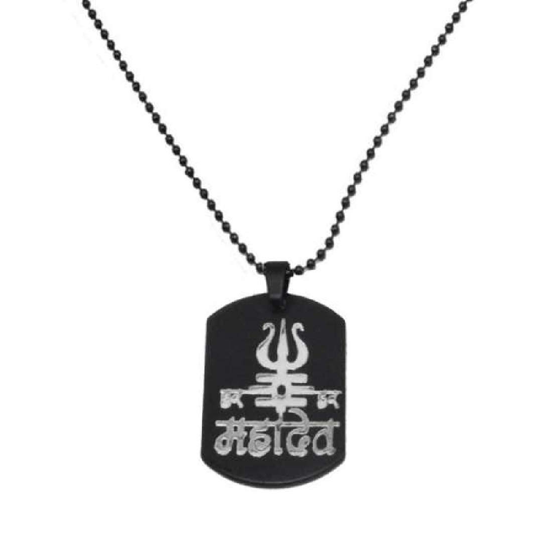 Black Steel Lord Shiv Shankar Har Har Mahadev Locket Pendant With Chain-image-46