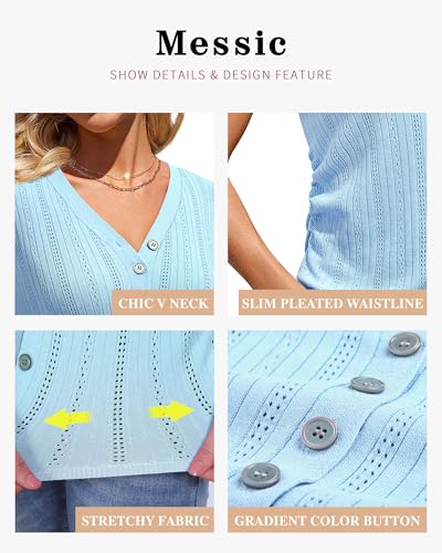 Image of Messic Womens Short Sleeve Sweaters V Neck Casual Summer Knit Pullover Tops